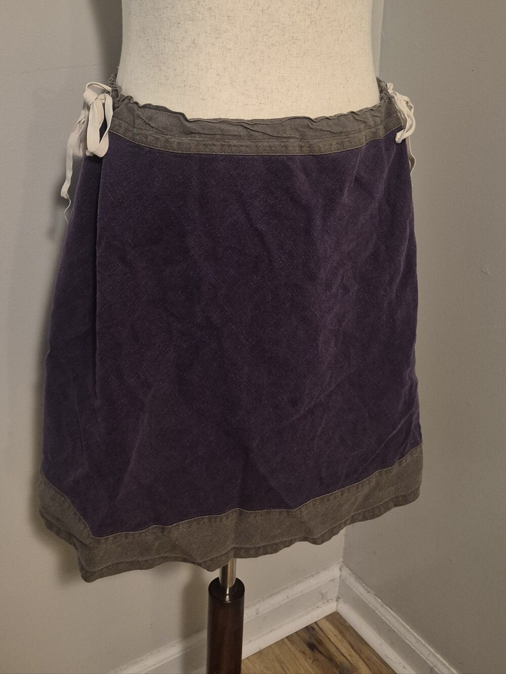 Full Moon Family Hemp Fabric Tie Olive Green Purple Vintage Mini Skirt Vintage